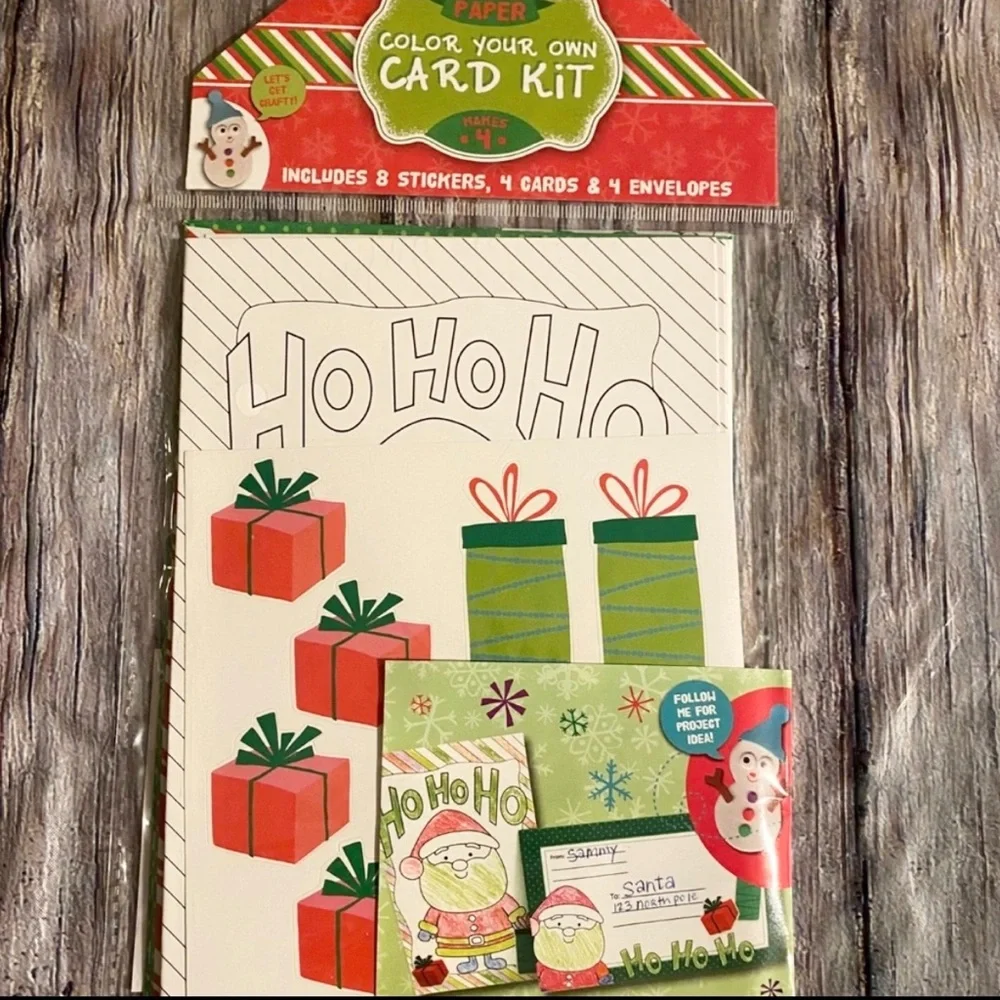 💞 New Set of 4 Color Your Own Christmas Card Kit with Stickers & Envelopes